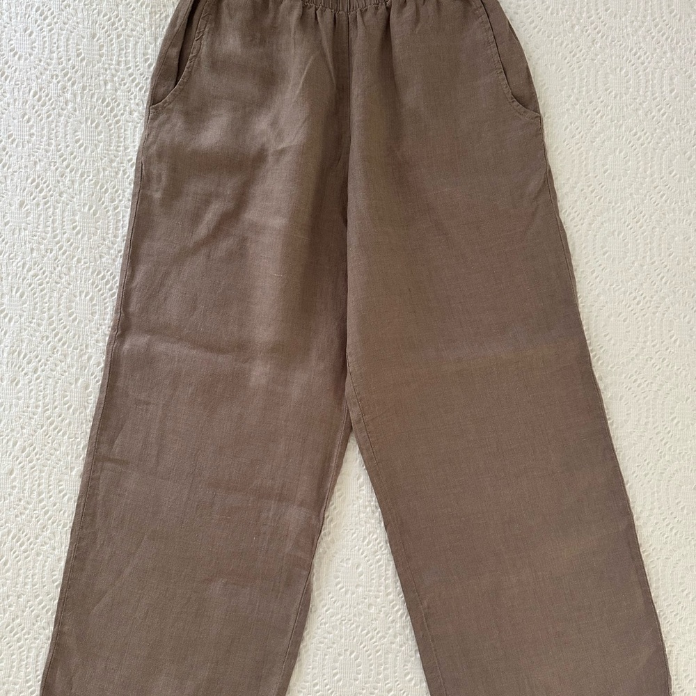 FLAX Vintage 100% Linen Brown Casual Pants